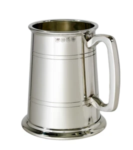 Double Lined Glass Base One Pint Heavy Pewter Tankard - B400 - Foto 1 di 2