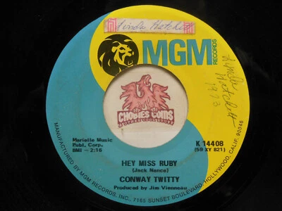Conway Twitty – Hey Miss Ruby / Walk On By, 45 RPM VG (23C) - Image 1 of 2