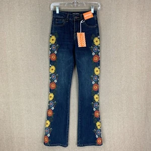 ¡NUEVO! Pantalones de mezclilla florales Ashley Mason 0/24 (24X31) para mujer bota retazos estilo boho Y2K - Imagen 1 de 15