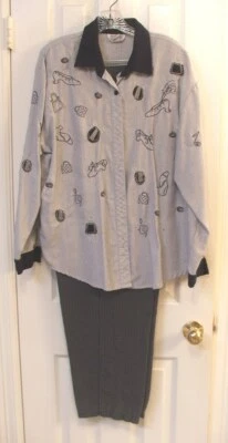 Синий клетку брюки с синий и белый блузка с аппликацией шов спереди - Изображение 1 из 4