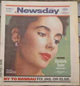 Elizabeth Taylor Dead Tribute NY Newsday 24/03/2011 🤑 - Foto 1 di 3
