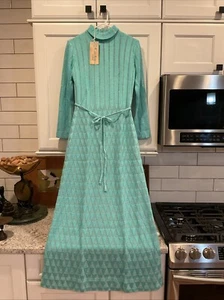 Atemberaubendes Vintage 60er 70er Caledonia schickes Strickkleid neu mit Etikett silber & türkis - Bild 1 von 10