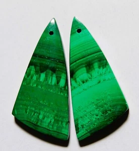 51.75 Cts Natural Malachite Driled Cabochon Matching Pair Gemstone 36X16.6MM - Picture 1 of 3
