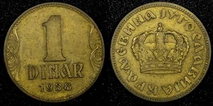 Yugoslavia Petar II Aluminio-Bronce 1938 1 Dinar 1 Año Tipo KM# 19 (24 541) - Imagen 1 de 3