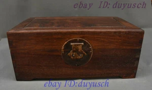 14" Old Chinese Huanghuali Wood handcrafted storage Box casket Jewelry Boxes - Picture 1 of 9