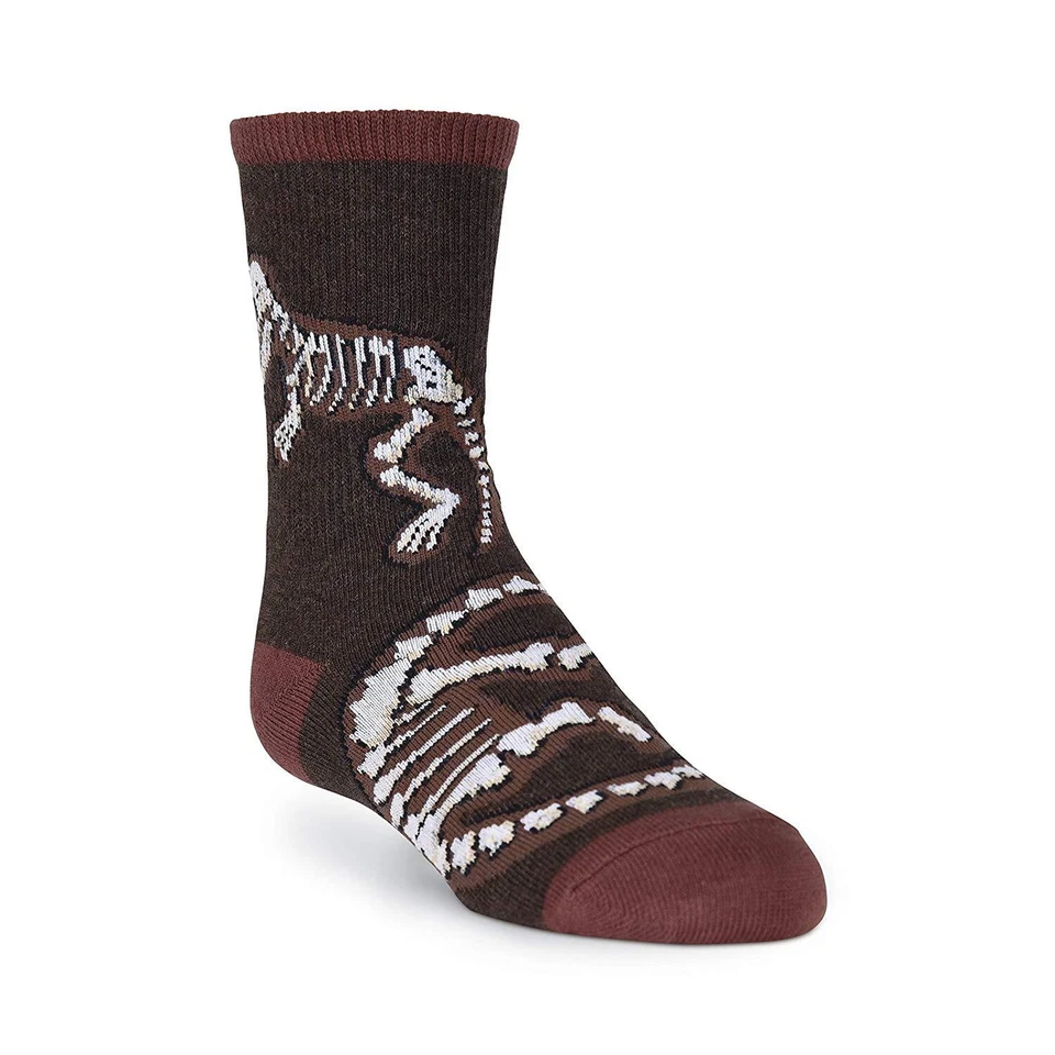 K. Bell Boy's Dino Bones Crew Socks, Brown Heather, Shoe Size 11-4, 1 Pair - Image 1 of 1