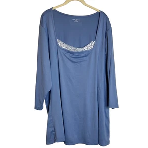 Lane Bryant Womens Knit Pullover Blouse Size 26/28 Blue 3/4 Sleeves Crochet Trim - Picture 1 of 6