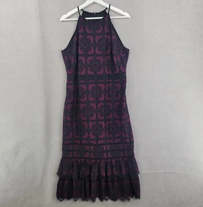 Banana Republic Dress Womens 12 Black Lace NEW Tiered Halter Ruffle Midi Boho - Picture 1 of 9