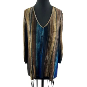 Clara Sun Woo Langarm Tunika Oberteil V-Ausschnitt teilweise Knopfleiste Stretch Gr. XL - Bild 1 von 8