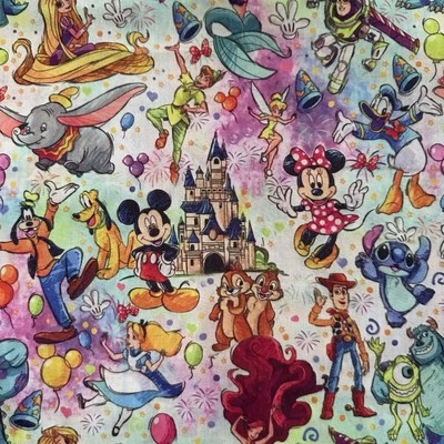 Castle Disney Character Fabric Fat Quarter Mickey Poly Cotton Craft Sewing - Image 1 of 4