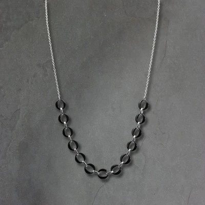 Amello Collana Acciaio Inox Ceramica 50cm Anelli Gioiello Argento Nero ESKX47S5 - Immagine 1 di 4