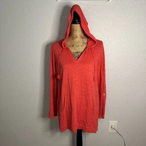 J Jill Tab Sleeve Hoodie Shirt Baumwolle Rot Gr. S Tasche Freizeit Relaxed Fit - Bild 1 von 8