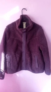 LL Bean Womens Beans Sherpa Fleece Jacket Sz L Petite Eggplant Snap Closure NWTs - Picture 1 of 5