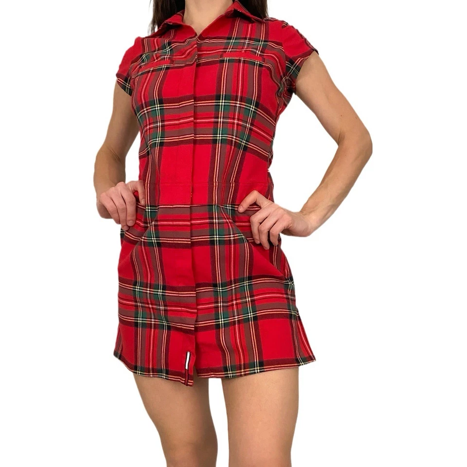 VTG Tommy Jeans Mini Dress M Red Tartan Plaid Short Sleeve Christmas Holiday Y2K - Image 1 of 4
