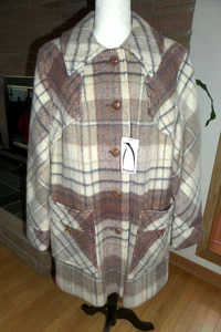 Neu mit Etikett Vintage M. Liman Pinguin karierter Wollmantel Jacke Large  - Bild 1 von 12