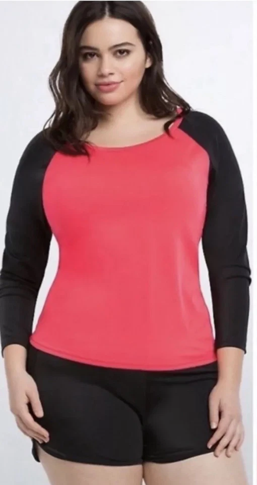 (44) TORRID RAGLÁN ERUPCIONES PROTECTOR Coral Caliente y Negro Foto 1 de 4