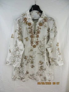 Charter Club Woman Gr. 22 W 100 % Baumwolle Made India weiß gewebtes Canvas Shirt Top - Bild 1 von 16