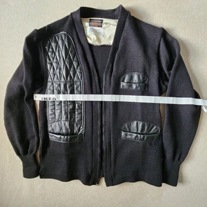 Cárdigan de tiro vintage Skookum Centralia Knitting Mills 100 % lana/cuero XL - Imagen 1 de 23
