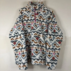 Eddie Bauer Vanilla Aztec Plush Fleece Pullover Jacket Sz XL Geometric 1/4 Zip - Picture 1 of 9