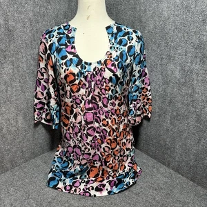 Trina Turk Women’s Vintage Multicolored Leopard Spot Print AOP Silk Tunic (Sz 8) - Picture 1 of 10
