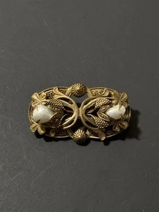 Vintage Brosche mit Kunstperlen Messing - Bild 1 von 12