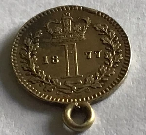 Victorian Coin Pendant~ One Penny ~? Maundy Coin Fused Coins~1cm~ 1877 - Photo 1/2