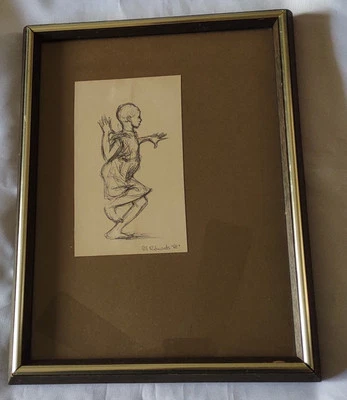 Vintage Framed Wall Art Ink Sketch Dancer In Motion, Signed Gil Edwards "68" - Image 1 of 4