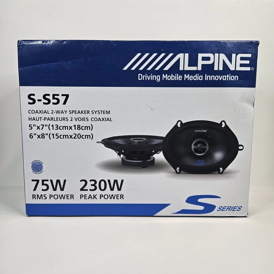 Alpine Car Speakers S-S57 230W Peak 75W RMS 6x8"/5x7" Type S Series 2Way Coaxial - Image 1 of 4