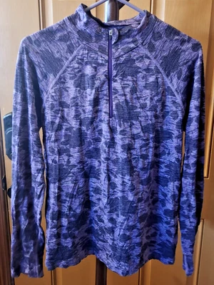  Pullover Púrpura Athleta Para Mujer Cuello Simulado Hojas Spandex Cuarto Cremallera Talla S Foto 1 de 2