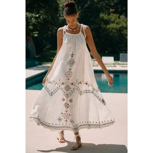 nwt by ANTHROPOLOGIE sz XL Embroidered Maxi Dress in ivory - Picture 1 of 5