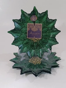 3er Set künstlerische Akzente grün und gold Weihnachtsstern Glas Seite/Bonbonboniere Teller 9" - Bild 1 von 2