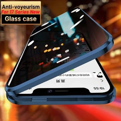 For iPhone 17 16 15 14 Pro MAX 13 12 11 Magnetic Metal Privacy Glass Case Cover - Image 1 of 4