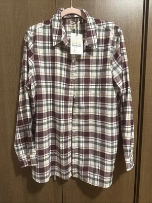 Camisa Barbour Mujer Elena Cuadros Marrón Blanco Talla 10 Botones Suave Cómoda Foto 1 de 4