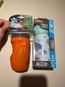 NEW Nuby Thirsty Kids 14oz Stainless Steel Active Cup & Tommee Tippee Sportee - Picture 1 of 8