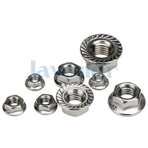 M3-M12 304 Stainless Steel Hex Head Serrated Spinlock Flange Nut Lock Nuts - Picture 1 of 7