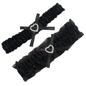 Schwarz Hochzeit Strumpfgürtel Set für Frauen Braut Strumpfbänder für Braut Abschlussball Bein Strumpfband - Bild 1 von 6