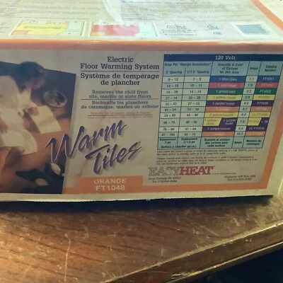 Sistema de calentamiento de piso EasyHeat WarmTiles 43-54 cuadrados NOS Ft Orange FT1048 Foto 1 de 4
