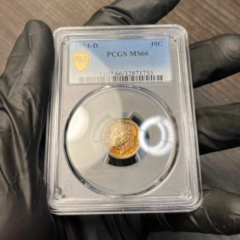 MS66 1954-D 10C Roosevelt Silver Dime, PCGS Trueview- Pretty Album Toned Cover