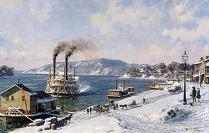 John Stobart Print - Marietta: The Mail Line Packet "Courier" Arriving in 1875 - Picture 1 of 6