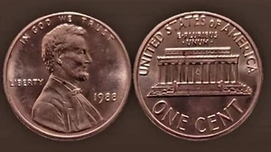 1988 10.3° ROTATION DIE ERROR (CLOCKWISE) 1C LINCOLN MEMORIAL CENT/PENNY #191809 - Picture 1 of 8