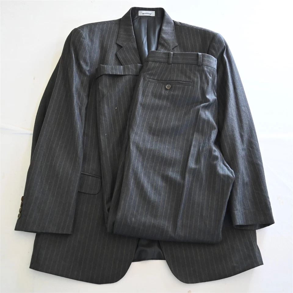 Stafford 42R 36 x 32 серый фланель 100% шерсти в полоску Мужская куртка брюки костюм - Изображение 1 из 4