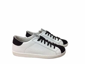 scarpe sneakers basse uomo pelle traforata bianco camoscio nero Via Condotti - Foto 1 di 4