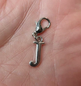 Initial CAPITAL LETTER J Charm Zipper Pull Keychain Add On Clip Silver Tone New - Picture 1 of 7