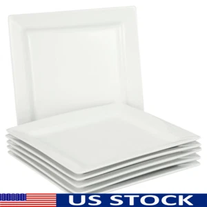 Square Porcelain Dinner Plates Set of 6 Microwave Oven Dishwasher Safe Durable - Picture 1 of 6