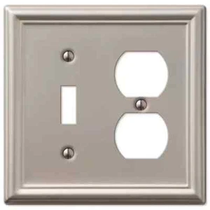 Ascher 2 Gang 1-Kipp- und 1-Duplex Stahl Wandplatte - gebürstetes Nickel - Bild 1 von 3