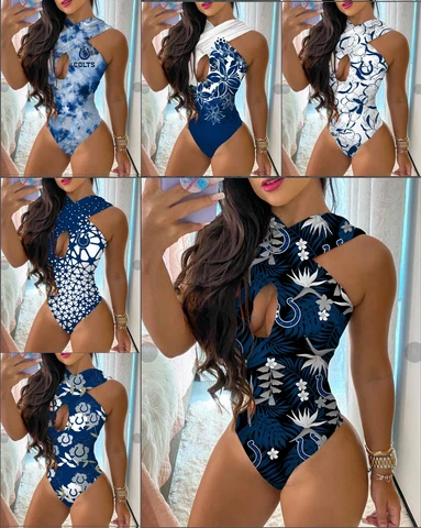 Indianapolis Colts One Piece Halter Neck Bathing Suit Front Cutout Swimwear Cover