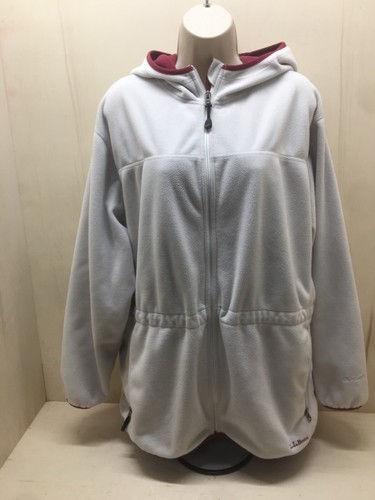 OFF WHITE Giacca donna LL Bean Caldo Pile Foderata con Cappuccio Bianco Crema Cerniera Taglia L?