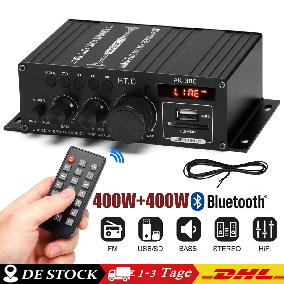 800W bluetooth Verstärker HiFi Power Audio Stereo Bass AMP USB MP3 FM Auto PC - Bild 1 von 4