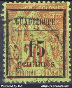 GUADELOUPE ALPHÉE DUBOIS 15c SUR 20c BRIQUE SUR VERT N° 4 AVEC OBLITERATION - Picture 1 of 2