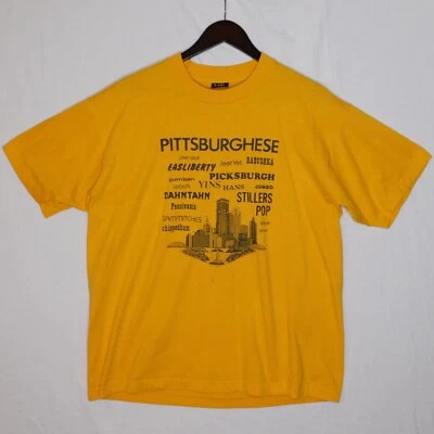 Винтажная футболка 1990-х Pittsburghese смешная графическая одинарный шов размер XL - Изображение 1 из 4